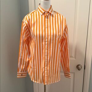 Polo by Ralph Lauren Women's Orange and White Striped Shirt